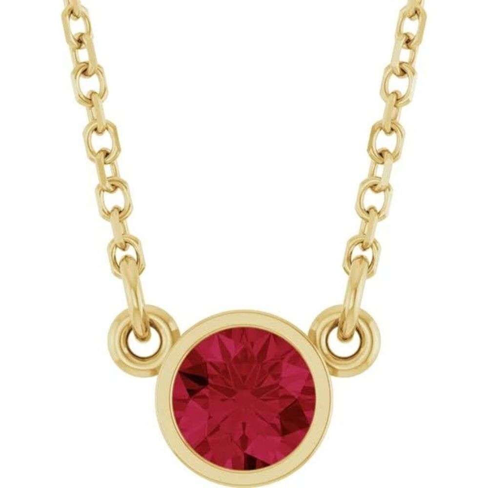 14k Yellow Natural Ruby Solitaire 16" Necklace - image 5